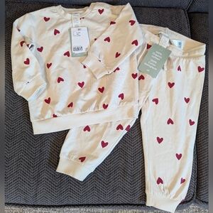 H&M Toddler Heart Print Sweatshirt And Sweatpants Outfit 18 Months Organic Cotto